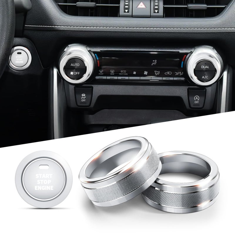 Polodunn for Toyota RAV4 Accessories 2025 2024 2023 2022 2021 2020 2019 -Air Conditioning Knob Covers, Push Start Button Cover Trim Rings 4pcs (Silver) - Image 1
